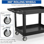 2 Tier Plastic Rolling Cart Utility Cart on Wheels, Heavy Duty Tool Carts with Ergonomic Storage Handle and Deep Shelfs, Work Cart Service Carts for Garage, Warehouse, Workshop, Office, Cleaning - Image 5