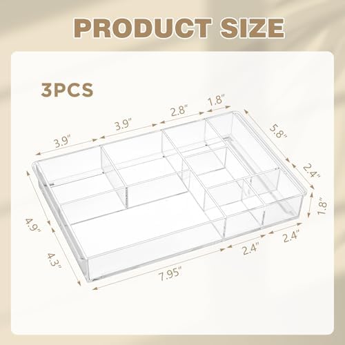 Briwooody 3 Pcs Acrylic Drawer Organizer, 13.7 x 8.7 x 2'', 8 Compartments - Image 2