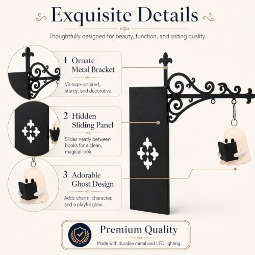 3-Pack Ghost Vintage Hanging LED Book shelf Lights with Bookend-Style Base - Image 2