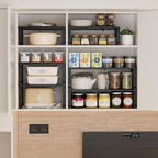 Heavy-Duty Adjustable Metal Shelf Organizer - Expandable & Stackable Pantry Storage Rack for Kitchen, Bathroom, RV, Cabinets(2 Packs/Black, Large) - Image 4