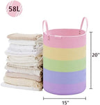 VIPOSCO 58L Tall Woven Rope Laundry Hamper, Leather Handles, Rainbow - Image 5