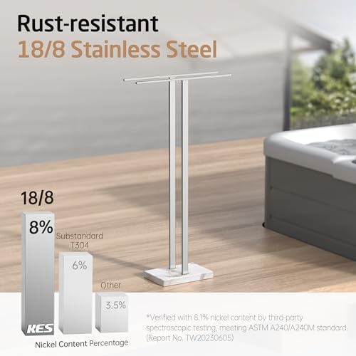 KES 37" H Standing Towel Rack, Heavy Marble Base, Brushed Finish - Image 5