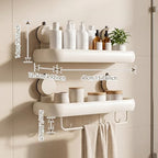 Shower Caddy Suction Cup, 2 Pack Cream White No Drilling Corner Shower Shelves, Detachable and Reusable Bathroom Organizer with Removable Hooks & Towel Bar - Image 5