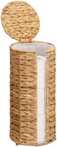 StorageWorks Water Hyacinth Free Standing Toilet Paper Holder Stand for Bathroom, 3 Rolls of Toilet Tissue Storage with a Built-in Cloth Lining, Toilet Roll Holder Stand with Lid by StorageWorks