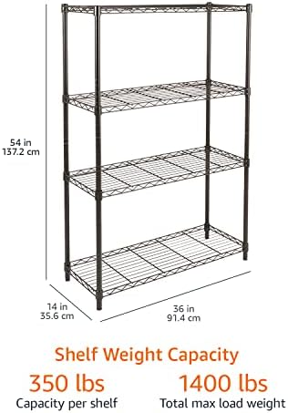 Amazon Basics 4-Shelf Adjustable Heavy Duty Steel Wire Rack Storage Shelving, Sturdy Garage Shelving, 350 lbs Capacity Per Shelf, Easy No-Tool Assembly, 36" x 14" x 54", Black - Image 5