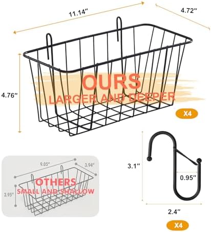 10 Pack Gridwall Basket Bins Organizer, 4 Pack Large Black Grid Wall Baskets with S-Hook & 6 Pack Clear Grid Wall Bins, Grid Accessories Set for Garage Garden Craft Office Tools Storage - Image 2