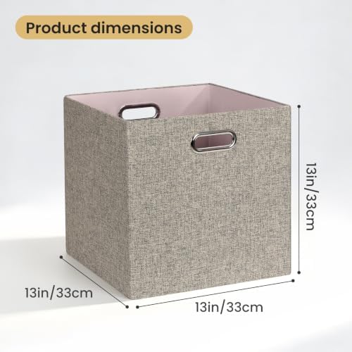 Posprica Collapsible Storage Bins,13×13 Foldable Storage Cube Boxes Fabric Drawer Fabric Storage Bins Vinyl Record Light Coffee, 4 Pack - Image 2