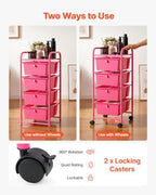 VEVOR Rolling Cart with Drawers, 4 Drawer Storage Organizer, Mobile Utility Cart with Steel Frame, Universal Casters & 2 Brakes, for Office, Classroom, Craft Tools, Garage, Cleaning Supplies, Rose Red - Image 3