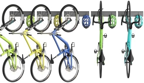 WALMANN Wall Mounted Swivel Bike Rack for Garage, Rotating Vertical Bike Storage for 5 Bikes, Space-Saving Bike Hooks, 500 lbs Capacity(Hanging 5 Bikes) by WALMANN