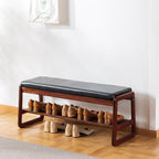 SOBIBO Solid Wood Shoe Bench, 2-Tier Wooden Entryway Bench, Modern Shoe Rack with Cushion for Hallway, Living Room (Black, 39.4'') by SOBIBO