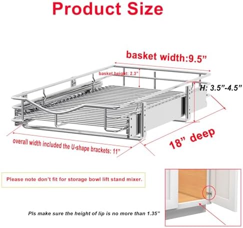 DINDON Pull Out Cabinet Organizer, (11" W x 18" D) Heavy-Duty Metal Sliding Drawer Shelf, Bathroom Under Sink Kitchen Cabinets Organizer and Storage Slide Out Shelves, Chrome, 1 Tier, 2 Pack - Image 2