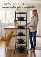 KES 264 Lbs Capacity Freestanding Pot Rack, 6-Tier Cast Iron Cookware Stand with 6 Hooks, Pots and Pans Storage Tower for Kitchen Corner, Stable Base, Anti-tip Strap & Floor Protectors, Black - Image 5