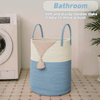 JMvicyroam 100L Cotton Rope Laundry Basket Hamper, White and Blue - Image 5