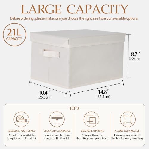 WUIKE Fabric Storage Bins with Lids, Decorative Boxes, Beige, Large, 3-Pack - Image 2