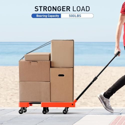 SPACEKEEPER Folding Hand Truck, 500 LB Heavy Duty Luggage Cart, Orange - Image 4