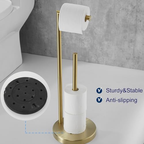 Free Standing Toilet Paper Roll Holder Stand with Reserve, Gold Brushed - Image 2