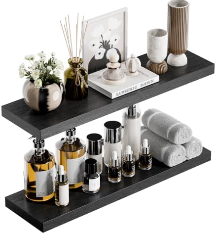 upsimples 23.6" Long Floating Shelves for Wall, Room Decor Set of 2, Black by upsimples