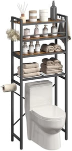 YATINEY Over The Toilet Storage Rack, 4-Tier Freestanding Bathroom Organizer Above Toilet, Toilet Shelf with Detachable Upper Shelves, X-Shaped Back Support, Rustic Brown and Black TR05BR by Yatiney