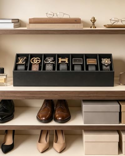 7 Compartments Black Belt Organizer with Soft Lining - Image 5