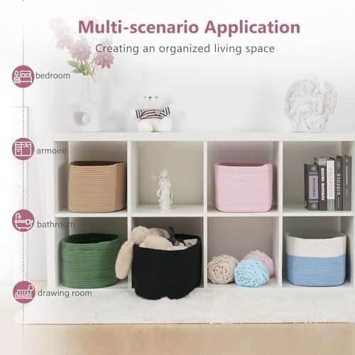 ECDYQXVU 15x10x9 Inch Woven Cotton Rope Storage Basket, 3 Pack - Image 6