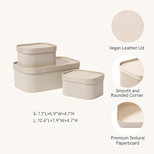 LA JOLIE MUSE Decorative Storage Boxes with Lids Faux Leather, Grey 3 Pack - Image 2