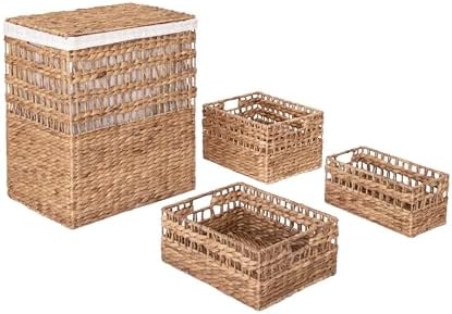 Seville Classics Premium Natural Handwoven Portable Laundry Bin Basket with Carrying Handles, Household Storage for Clothes, Linens, Sheets, Rattan, 3-Piece Hamper Set by Unknown