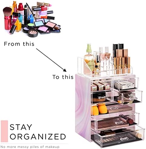 Sorbus Makeup Organizer, 7-Drawer Acrylic 2-Piece Set (Tie Dye) - Image 6