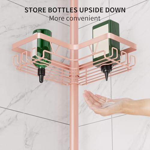 DAOYA Corner Shower Caddy Tension Pole - 4‑Tier Adjustable Shower Shelf Organizer Space‑Saving Bathroom Storage for Bathtub or Floor, Apricot - Image 3