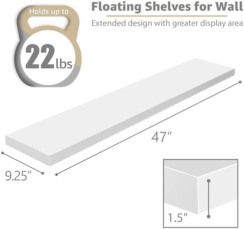 Sorbus Floating Shelves for Wall Storage (48 Inch, 2 Pack, White) - Image 3
