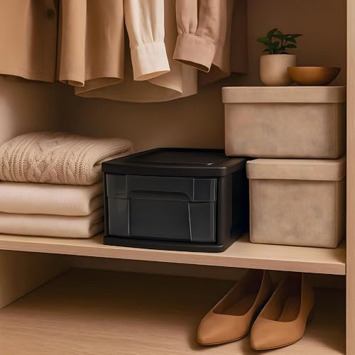 HOMZ 1 Drawer Storage Cart, Medium Plastic Container, Black Frame, 2 Pack - Image 2