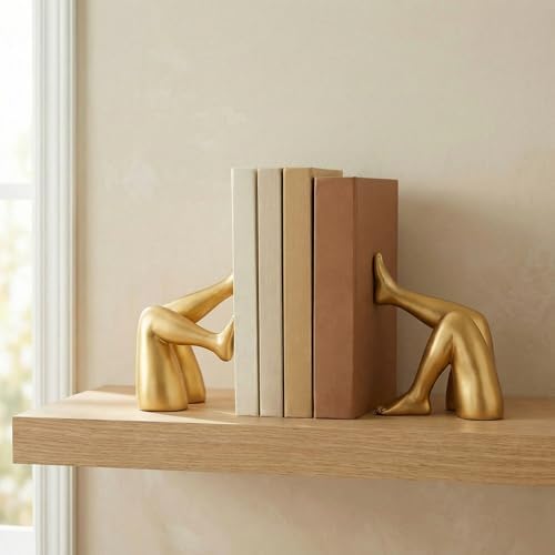 Minimalist Leg Sculpture Bookends for Shelves, Decorative Gold Book Ends, Modern Aesthetic Bookshelf Decor, Resin Book Stoppers for Home Office/Library Decoration by GlimsdeerDesign