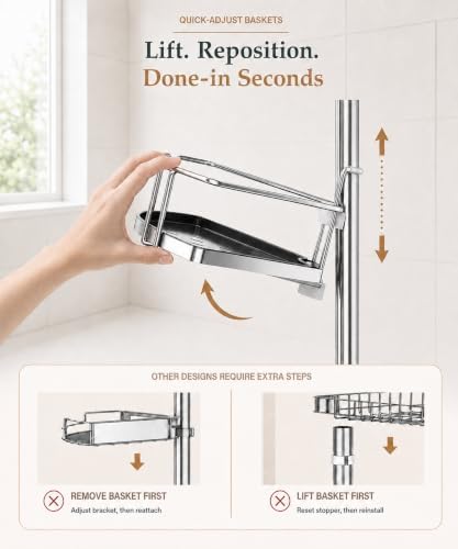 ALLZONE Two-Tone Corner Shower Caddy Tension Pole for Bath Shampoo Storage - Image 2
