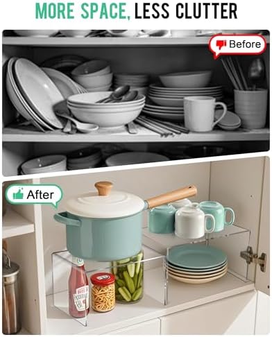 Acrylic Cabinet Organizer, Set of 4 Clear Shelf Organizer for Kitchen Pantry Organizers and Storage, Display Cabinet Shelf Room Decor Countertop Desk Shelves, Spice Organization for Cabinet - Image 4