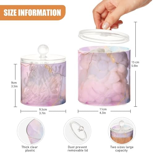 2 Pack Qtip Holder Dispenser with Lids,Watercolor Blue Pink Purple Marble Plastic Cotton Ball Holder Storage Containers,Bathroom Canisters Organizer for Cotton Swab,Cotton Round Pads,Floss 21215203 - Image 3
