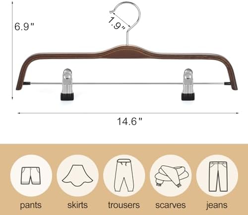 TOPIA HANGER Wooden Pants Hangers, Slim Natural Wood Skirt Hangers with Anti-Rust Hook and Adjustable Metal Clips, Perfect for Skirts, Pants, Slacks-20 Pack-CT17A20 - Image 3