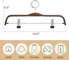 TOPIA HANGER Wooden Pants Hangers, Slim Natural Wood Skirt Hangers with Anti-Rust Hook and Adjustable Metal Clips, Perfect for Skirts, Pants, Slacks-20 Pack-CT17A20 - Image 3