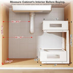 Under Sink Organizer, 2-Tier Dual Pull Out Cabinet Organizer Drawers With Smooth Circular Rail, Large Capacity Metal Mesh Sliding Shelves For Bathroom& Kitchen Storage,Height Adjustable–White,2 Packs - Image 2