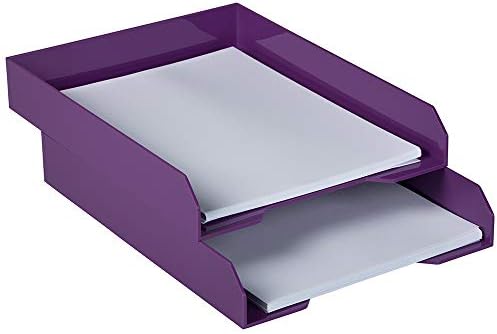 JAM PAPER Stackable Paper Trays - Purple - Desktop Document, Letter, & File Organizer Tray - 2/Pack - Image 3