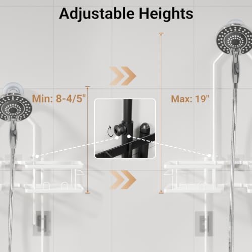 Adjustable Shower Caddy Hanging Rustproof Shower Caddy for Handheld Showerheads, Shower Organizer with Hooks Soap Holder, Anti-Swing Shower Rack Bathroom Accessories (White) - Image 5