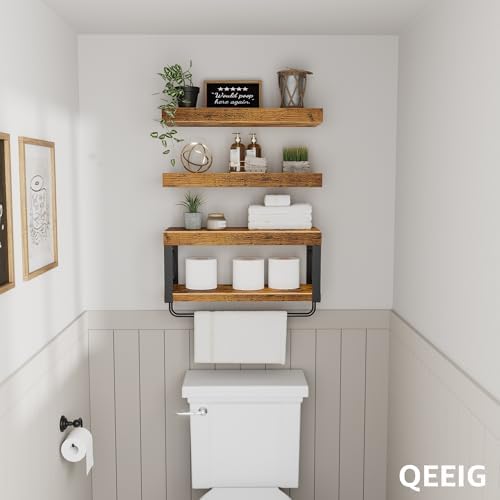 QEEIG Bathroom Shelves Over Toilet (Brown, Set of 3, 15.7") - Image 6