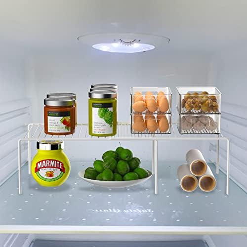 Kitchen Cabinet Expandable Shelf Organizers Set of 2, Adjustable Metal Wire Pantry Storage Shelves, Plate Dish Organizer Rack for Cabinets, Cupboard, Counter, Freezer, Countertop, White - Image 2