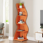 Tribesigns Corner Shelf, Modern 5-Tier Wall Corner Bookshelf, Stylish Corner Small Bookcase Storage Rack Plant Stand with Unique Shape for Living Room, Home Office (Orange, 1PC) - Image 4
