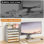 Subekyu 6 Tier Paper Organizer for Desk with Handle, Metal Mesh Desk Office File Folder Paper Letter Tray Accessories Organizer Sorter for Home, School, Office Desktop Document Organization - Silver - Image 2