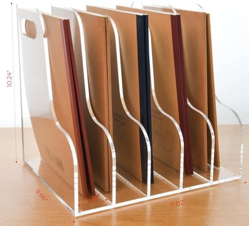 5 Vertical Compartments File Holder, Clear Acrylic Desk Organizer and Storage Bins Holding for Magazines, Binders, Notebooks, Envelopes, Multi-purpose Document Organizer for Home Office - Image 3