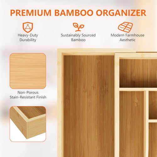 Expandable Bamboo Drawer Organizer Cutlery 7-9 Slots Natural - Image 4