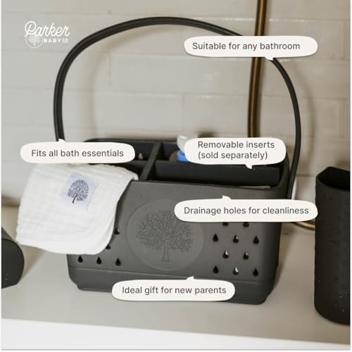 Parker Baby Co. Quick-Dry Bath Caddy Organizer with Handle - Smoke, Large - Image 5