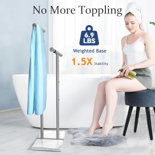 Kayfia 40'' Stainless Steel Towel Rack, Weighted Marble Base, 2 Tier - Image 3