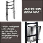 MyGift 3 Tier Over The Toilet Storage, Freestanding Bathroom Organizer Shelf, Above Toilet Rack with Removable Magazine Holder Basket, Black Metal Cabinet for Laundry Space Saver, 26.4x7.8x63.6 Inch - Image 3