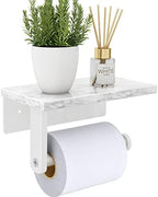 Gypie Toilet Paper Holder with Marble Shelf, Wall Mounted White by GypieHouseware
