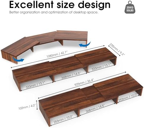 FITUEYES Dual Monitor Stand Riser, Adjustable Length and Angle, Brown - Image 3